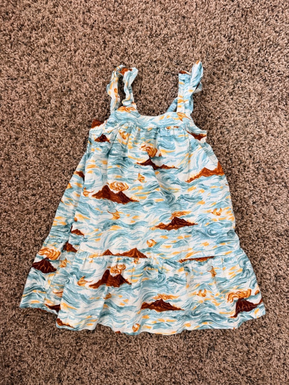 Patagonia Light Blue, Brown & Yellow Wave-Print Kids Casual Dress